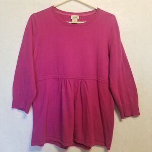 LL Bean Large Sweater Angora Blend Peplum Babydoll Fuchsia Pink Vtg Y2k Preppy